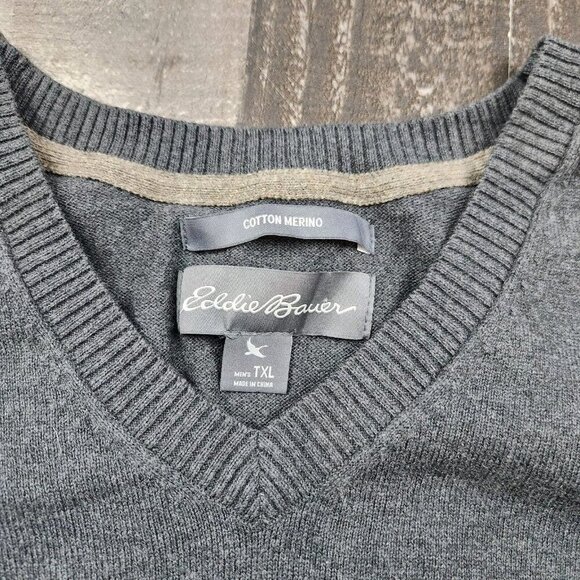 Mens Eddie Bauer size XLT Merino Cotton Vneck Long Sleeve Pullover Sweater - Picture 3 of 8